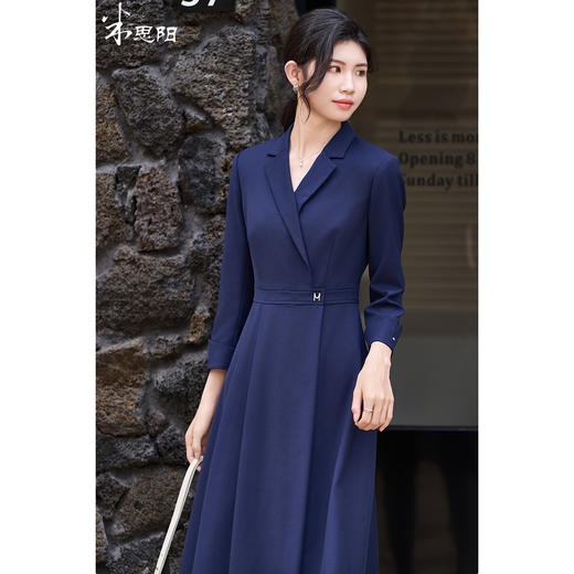 剩M 米思阳2025春季新款时尚气质通勤连衣裙收腰显瘦西装领裙子女3692 商品图0