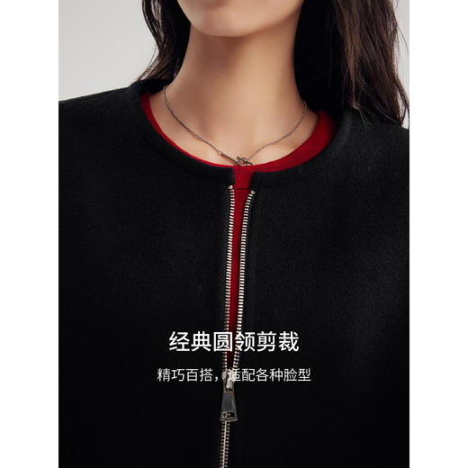 棉仓356666004-短箱型夹克式拉链无领毛呢外套女24秋季新品气质圆领双面呢 商品图1