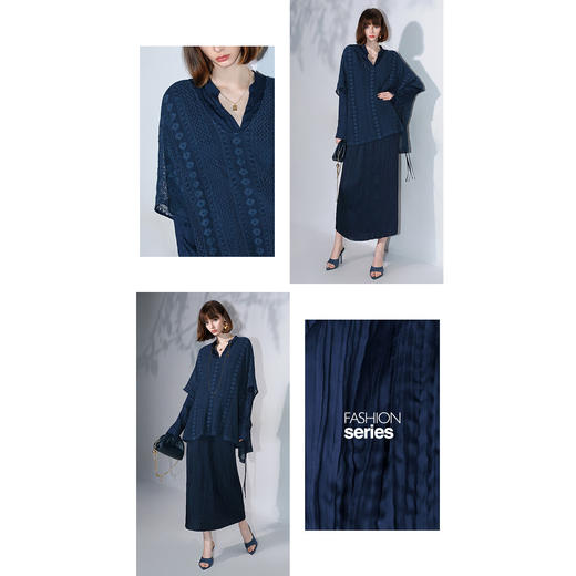 COCOBELLA重工压褶缎面立领衬衫设计感两穿通勤衬衣SR0045B 商品图2