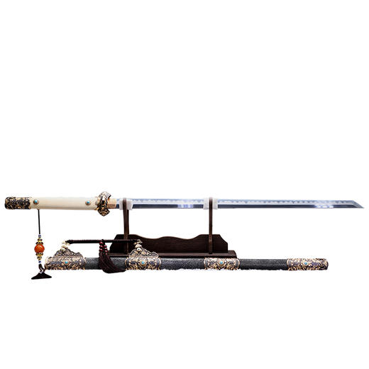 胜影唐横刀剑 传统手工宝剑 龙泉沈广隆花纹钢一体剑 未开刃 商品图5