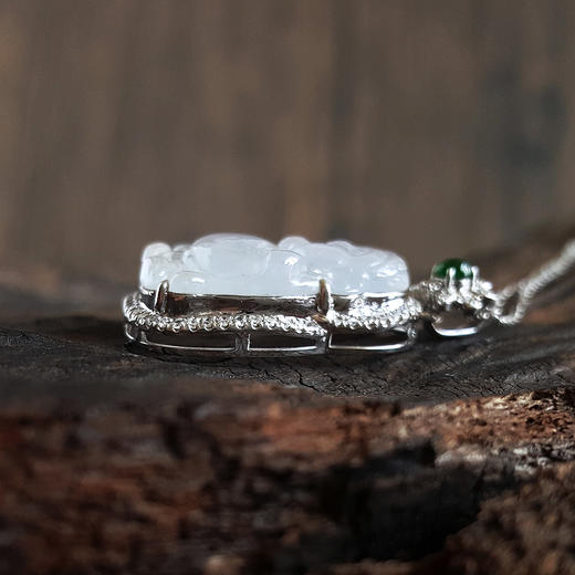 【天然正品】AU750白金镶钻镶高冰种财神造型翡翠（好运、招财）吊坠项链160824XY25 商品图4