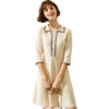 欧芮儿2019秋装新品杏色七分袖针织连衣裙女中长款polo领小个子 商品缩略图3