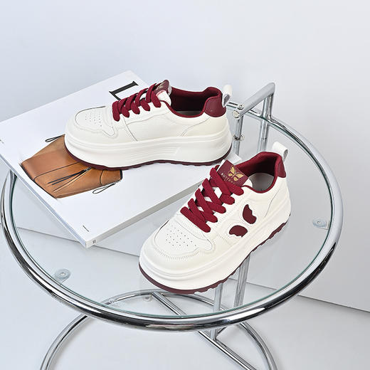 经典鲨2024年秋新款韩版牛皮革时尚拼色平底休闲鞋小白鞋女KW310-D37011 商品图2