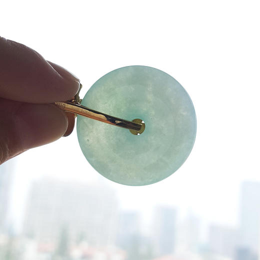 【天然正品】AU750精品黄金镶糯种果绿色平安扣翡翠（吉祥、如意）吊坠项链160824XY24 商品图6