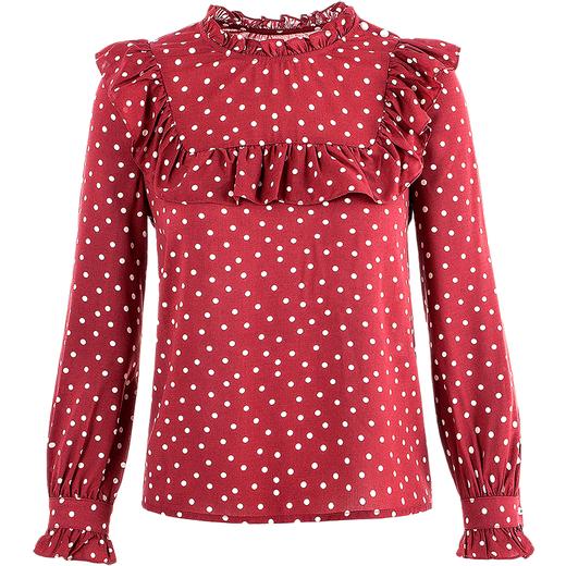 欧芮儿2019秋装女装波点雪纺衫女宽松红色荷叶边小衫百搭衬衣 商品图3