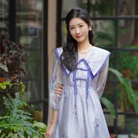两三事梦中鸢尾春夏学院蓝色国风日常温柔连衣裙开春温柔风穿搭
