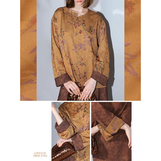 COCOBELLA仿香云纱双面穿提花缎衬衫两面穿新中式上衣TS3015 商品图2