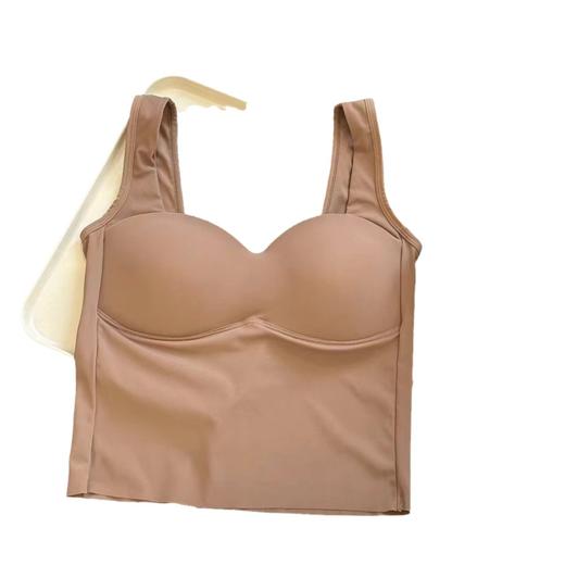 「29.9包邮，免穿bar！拼团同款」冰丝无痕U型美背固定杯内衣 一体式内搭外穿抹胸中长款打底小背心上衣 商品图4