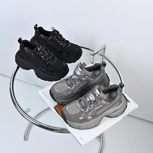 经典鲨2024年秋新款韩版时尚舒适透气平底系带休闲老爹鞋女KW13-D37071 商品图4