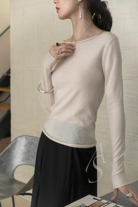 Mark Kenly Domino Tan  象牙白KOBA卷边领羊绒针织衫