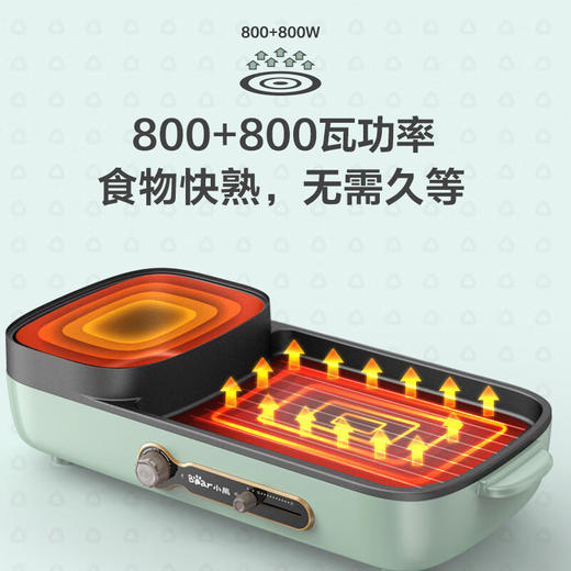 小熊多功能锅 家用电烧烤炉料理电火锅 无烟烤肉机烤涮一体锅 DKL-C15G1 复古绿 商品图3