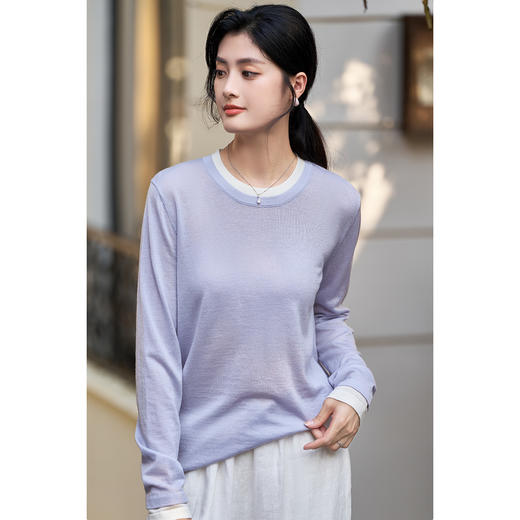 剩S/M/L/XL 米思阳2026春季新款设计感撞色毛针织衫时尚宽松显瘦内搭上衣4016 商品图1