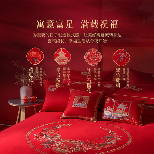 水星集团出品百丽丝家纺婚庆刺绣四件套-富锦春色 商品图6