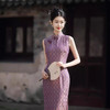 改良旗袍少女气质紫色提花无袖GR1012 商品缩略图2