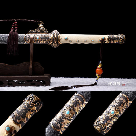 胜影唐横刀剑 传统手工宝剑 龙泉沈广隆花纹钢一体剑 未开刃 商品图3