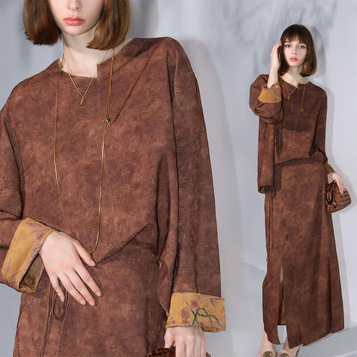 COCOBELLA仿香云纱双面穿提花缎衬衫两面穿新中式上衣TS3015 商品图3