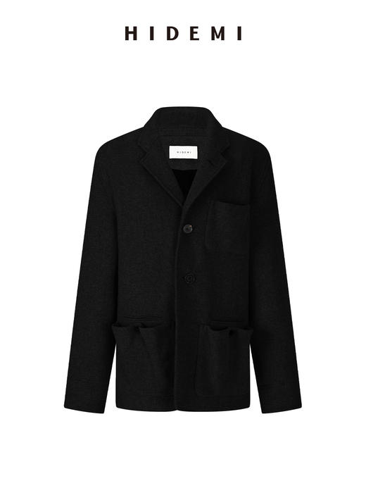 HIDEMI 进口澳洲绵羊毛全毛厚款复古立体口袋工装感西装导演外套大衣 意大利米/艺术灰/黑色 商品图14