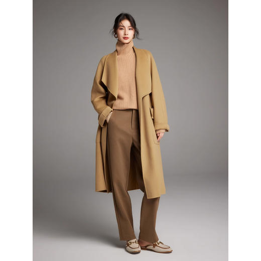 棉仓346666009-高支羊毛翻领毛呢外套女双面呢23冬季双面呢大衣 商品图0