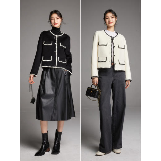 棉仓346666009-高支羊毛翻领毛呢外套女双面呢23冬季双面呢大衣 商品图1