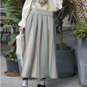 两三事人生有序半裙2024新款小众设计感高腰显瘦a字拼色条纹半裙