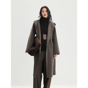 棉仓356666002-老钱松弛感兜帽长款修长感羊毛羊绒混纺毛呢外套