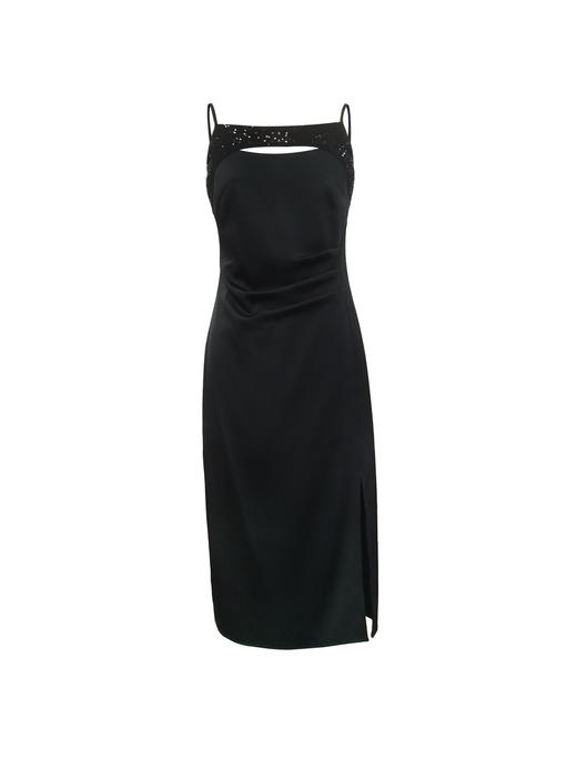 黑色醋酸修身吊带长连衣裙 商品图0