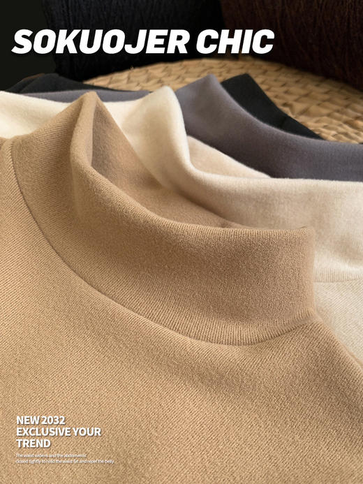 【柔软舒适！修身显瘦】高品质软糯双面磨毛半高领打底衫女秋冬修身显瘦长袖t恤内搭上衣，修身设计，双面磨毛加持，保暖不挑场合。ry 商品图3