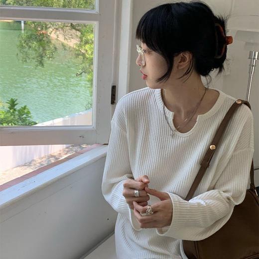 【早秋季日系慵懒风上衣】设计感小众薄款宽松显瘦长袖华夫格针织衫 商品图1