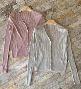 【门店同款】ENJOY秋季简约V领单排扣针织开衫 159210510