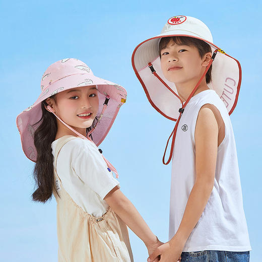 【儿童防晒帽】男女童遮阳帽渔夫帽大帽檐披肩帽 太阳帽夏秋薄款防紫外线 商品图2