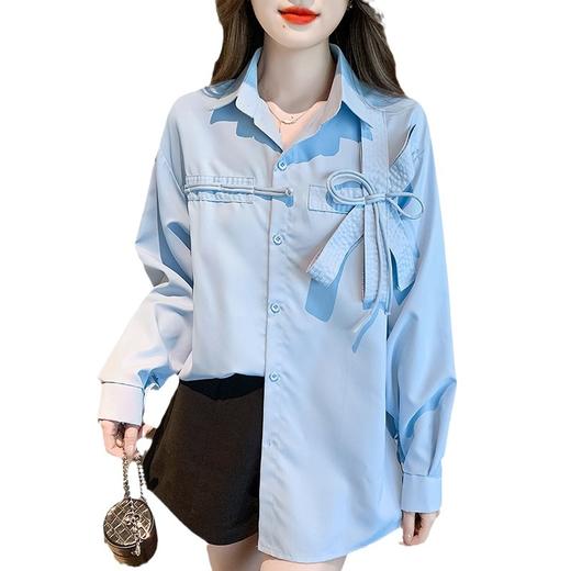 【Polo领蓝色衬衫】设计感小众蝴蝶结长袖衬衣 春秋chic减龄甜美上衣  商品图4