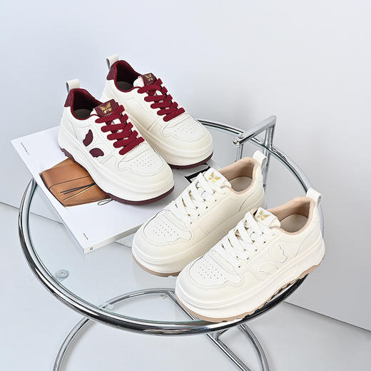 经典鲨2024年秋新款韩版牛皮革时尚拼色平底休闲鞋小白鞋女KW310-D37011 商品图1