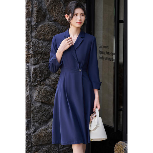 剩M 米思阳2025春季新款时尚气质通勤连衣裙收腰显瘦西装领裙子女3692 商品图1