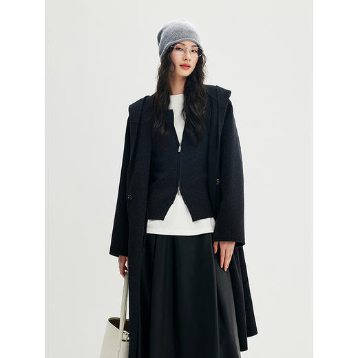 棉仓356666002-老钱松弛感兜帽长款修长感羊毛羊绒混纺毛呢外套 商品图2