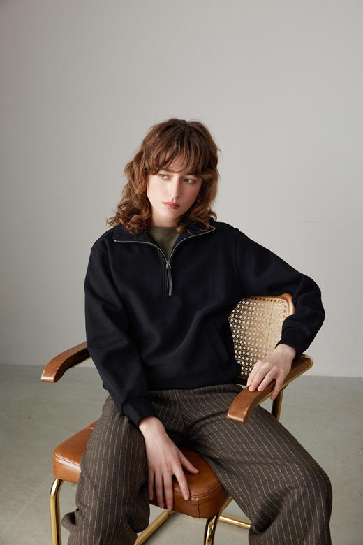 COCOZONE 秋季立领百搭情侣长袖卫衣半设计感休闲23C19308 商品图4