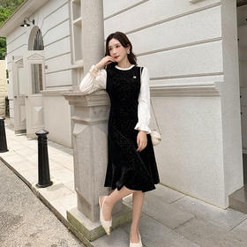 奢姿大码女装2025春季减龄木耳边拼接连衣裙胖妹妹喇叭袖时尚裙子9943890167