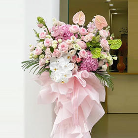 粉色系开业篮（粉掌款）——开业花篮高端乔迁庆典商务用花|北京5环内免费送花上门