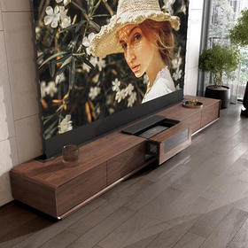 尼克爱家胡桃木色隐形影院激光电视柜100寸地升屏电动伸缩投影120寸一体柜  2.8米激光柜+100寸地升屏幕+海信S760K