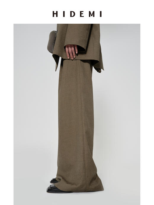 HIDEMI 沙漠枯米黄色中高腰阔腿长裤西裤 商品图5