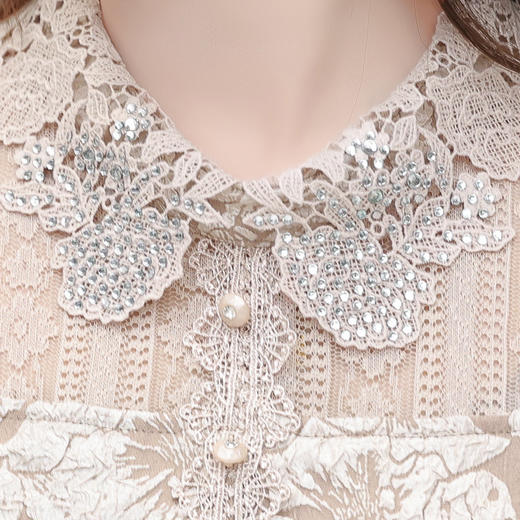 QYM J21163-Y蕾丝花边领连衣裙拼结时尚提花裙A字裙 商品图3