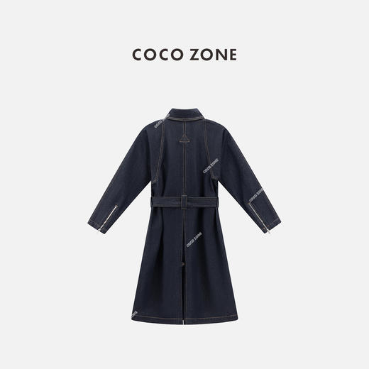 COCO ZONE 高级感翻驳领长款牛仔外套百搭上衣CC1C1772 商品图1