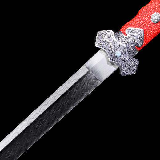 影月唐横刀剑 传统手工宝剑 龙泉沈广隆花纹钢一体剑 未开刃 商品图3