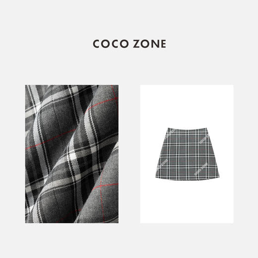 COCO ZONE 时尚简约格纹包臀短裙百搭显瘦A字裙CC2C1318 商品图2