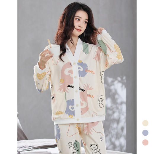 睡衣女纯棉春秋季开衫长袖长裤全棉全棉家居服套装   芬腾 商品图2