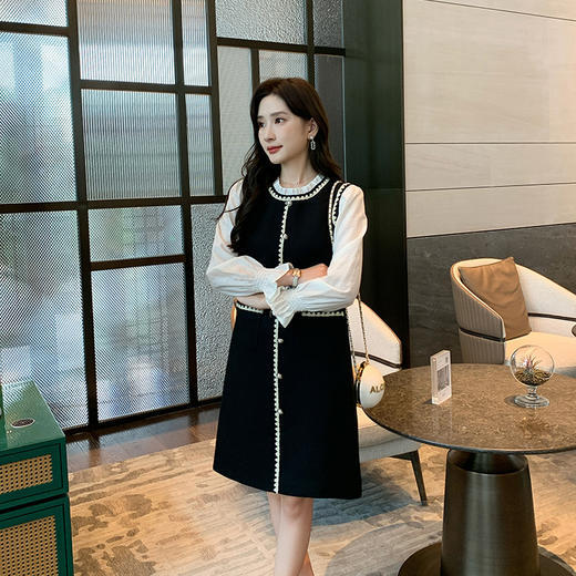 奢姿2024秋季新款大码女装木耳边圆领裙子胖妹妹拼接假两件连衣裙9943890178 商品图4