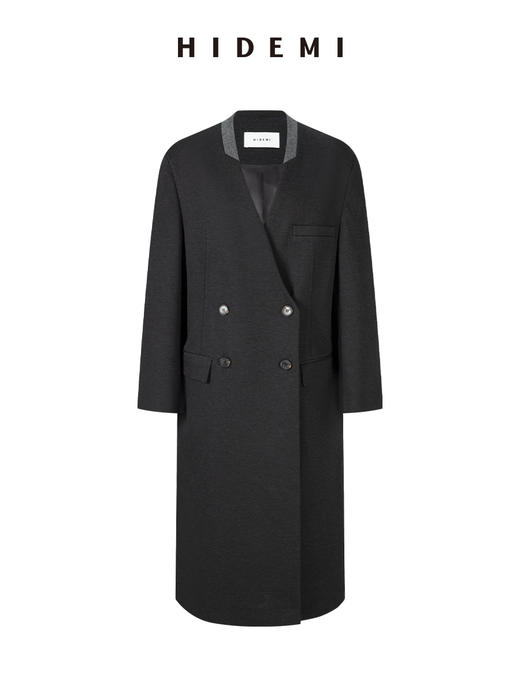 HIDEMI 甄选可再生纤维斜纹复古感v领宽肩大廓形厚款高织高克重长款西装西服大衣 商品图6
