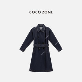 COCO ZONE 高级感翻驳领长款牛仔外套百搭上衣CC1C1772
