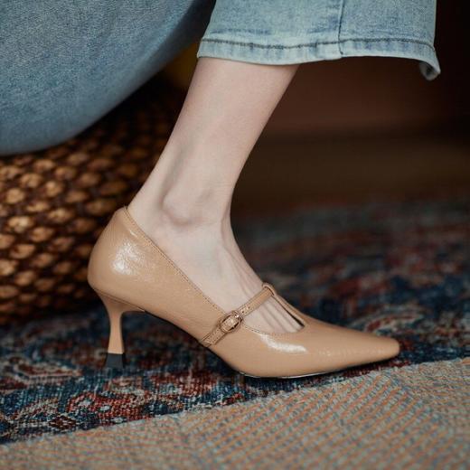 【预售5天】里外全皮简约丁字扣带高跟鞋春秋小方头单鞋女真皮细跟鞋MLJ&A316 商品图2