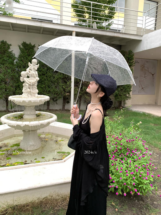 Read Nameless /迪拜贵妇黑色吊带裙+独家100%人丝黑色褶皱袖衬衫 商品图6