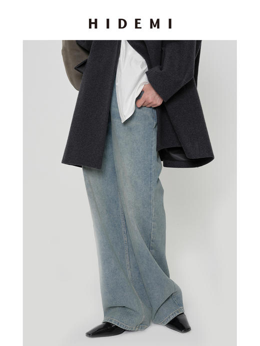 HIDEMI 多重水洗复古感做旧蓝灰调中低腰直筒牛仔裤 商品图4